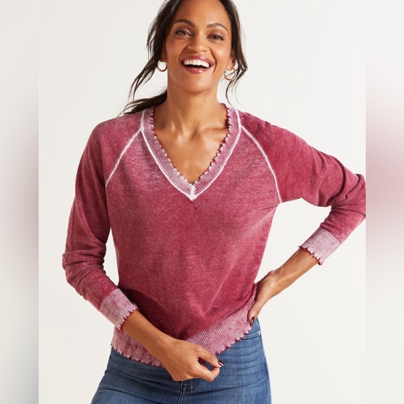 Evereve Tops - Evereve Roan + Ryan Nora V-Neck Distressed Cotton Red Pullover Size M